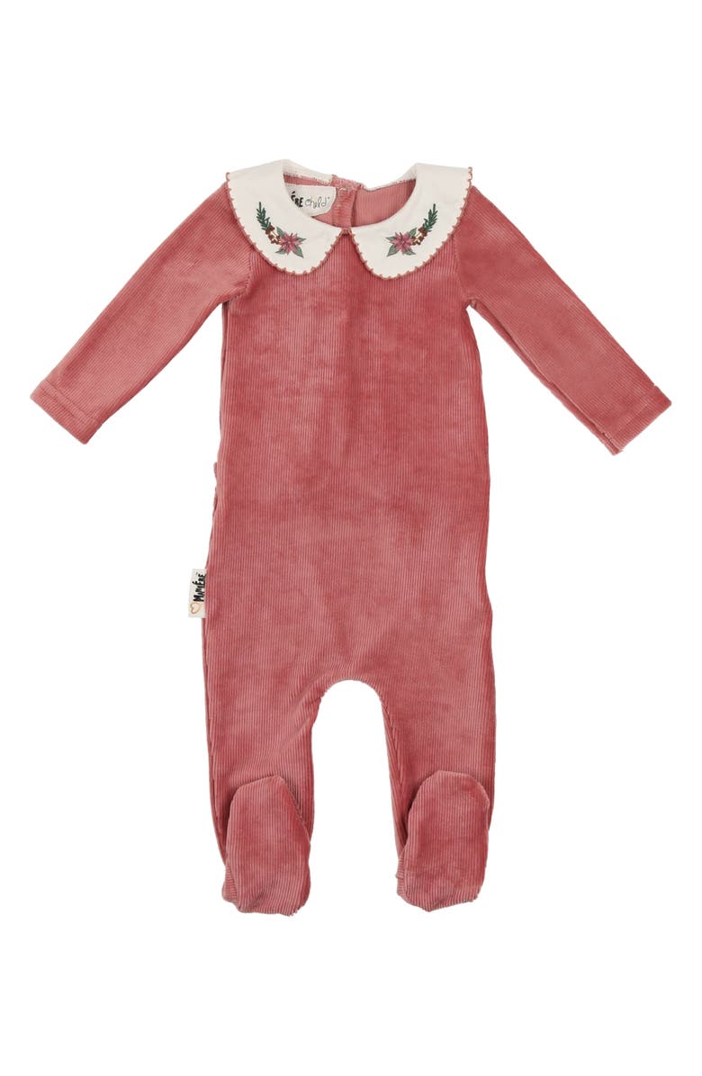 Manière Embroidered Collar Rib Velour Footie, Main, color,