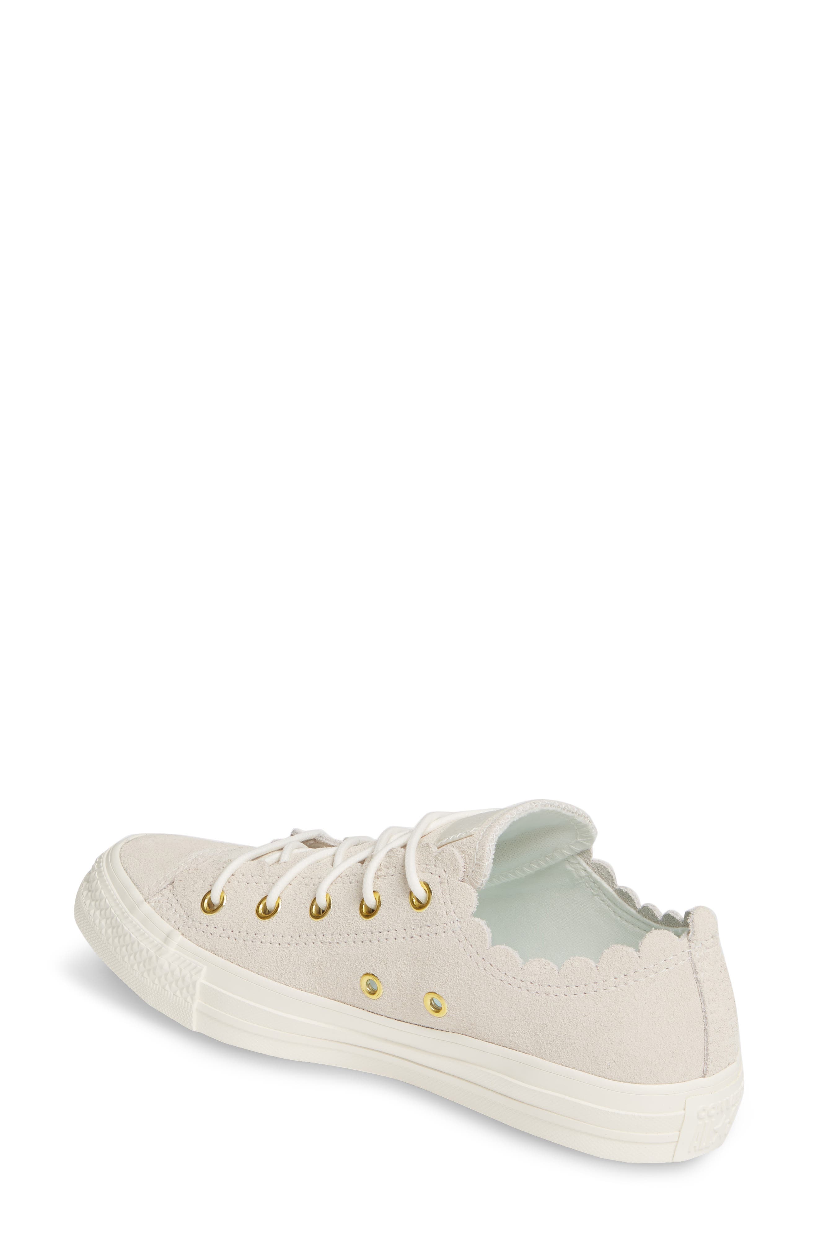 Converse Chuck Taylor<sup>®</sup> All Star<sup>®</sup> Scallop Low Top Leather Sneaker, Alternate, color, 