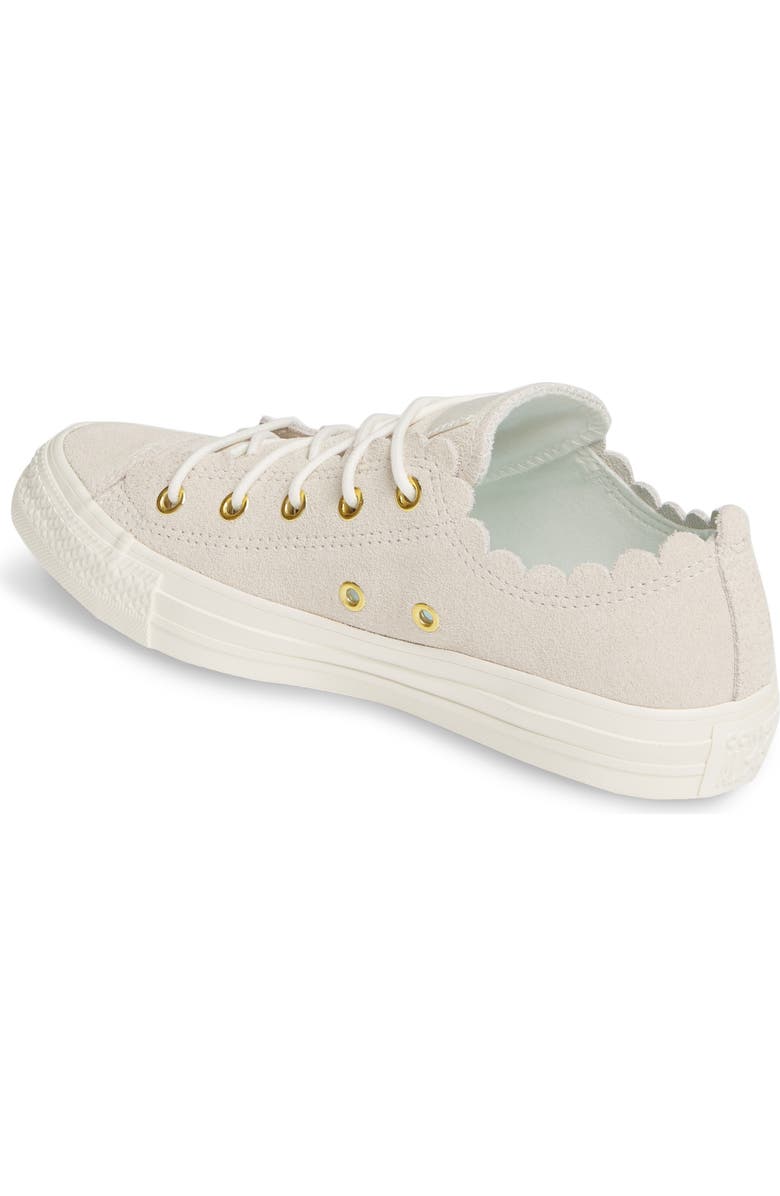 Converse Chuck Taylor<sup>®</sup> All Star<sup>®</sup> Scallop Low Top Leather Sneaker, Alternate, color,
