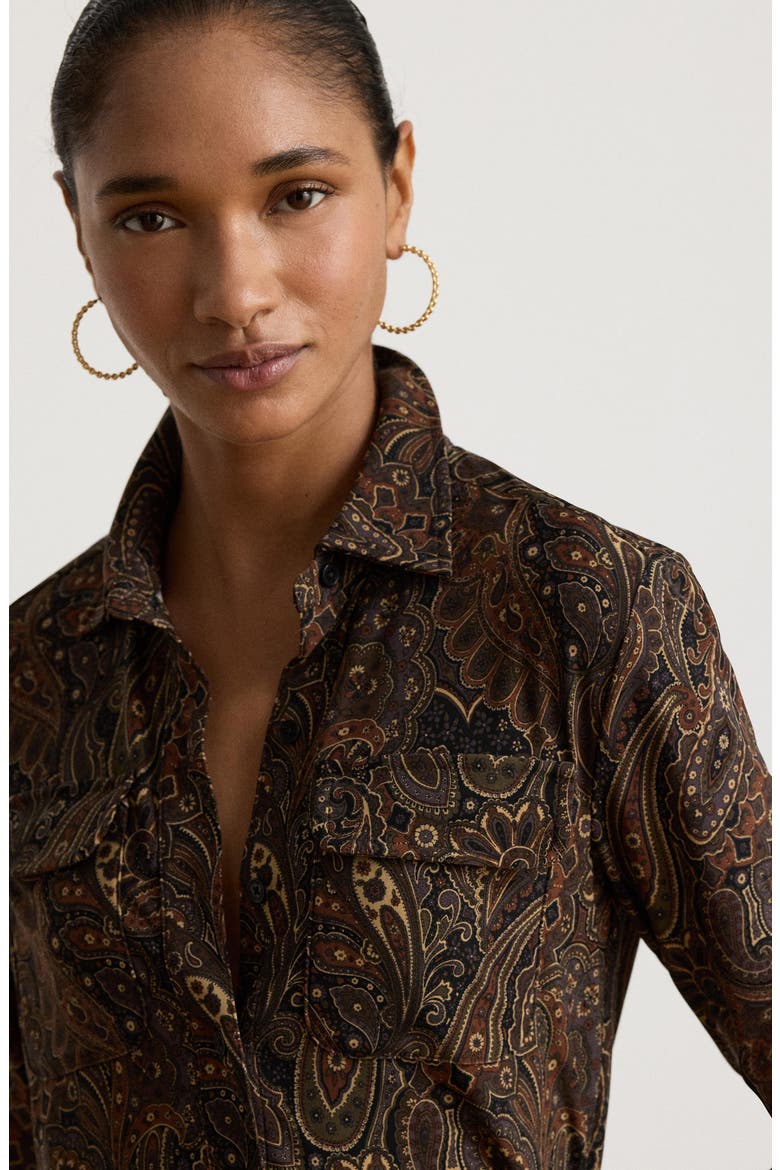 Paisley Stretch Jersey Button-Up Shirt, Alternate, color, BLACK/ MULTI