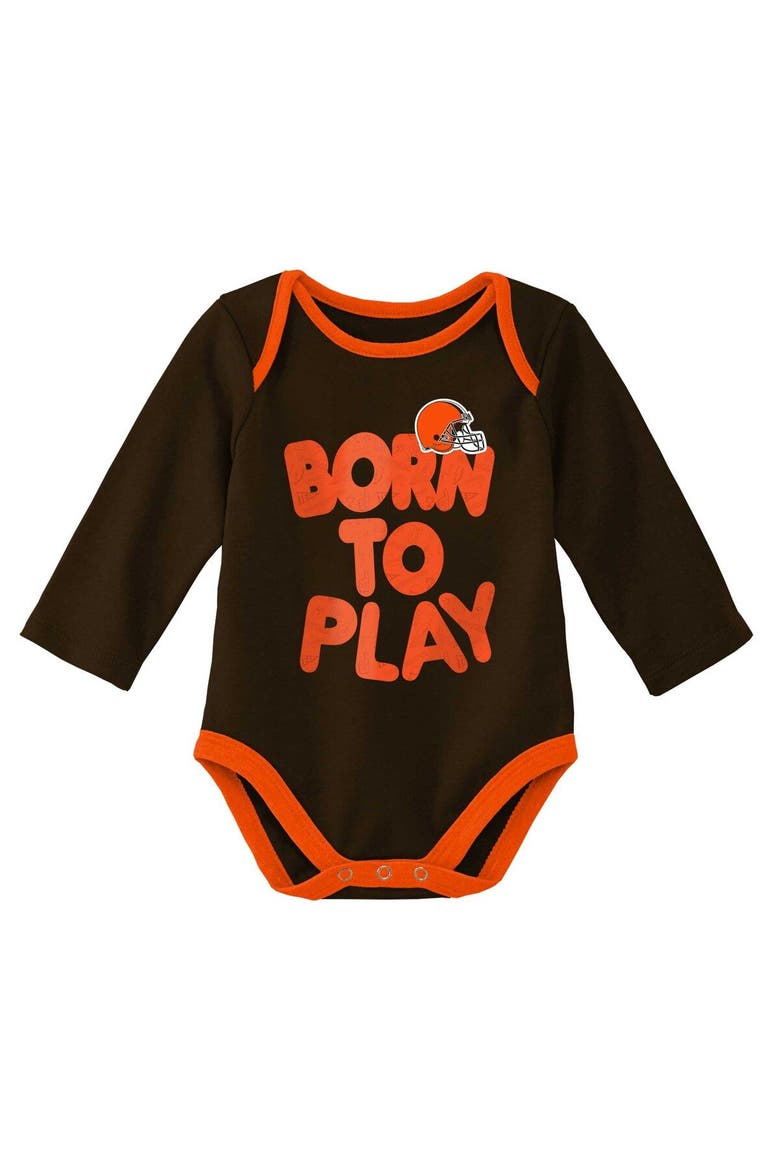 Newborn & Infant Brown/Heathered Gray Cleveland Browns Born To Win Two-Pack Long Sleeve Bodysuit Set, Alternate, color, Brown