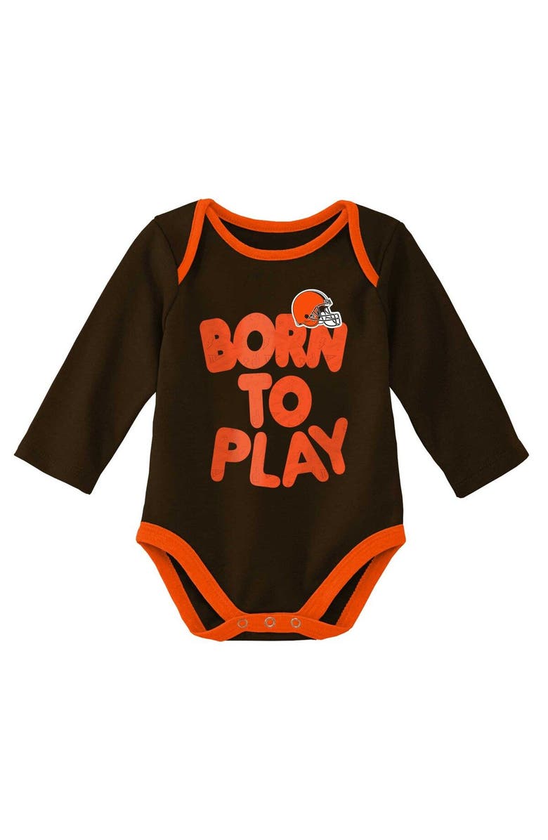 Outerstuff Newborn & Infant Brown/Heathered Gray Cleveland Browns Born To Win Two-Pack Long Sleeve Bodysuit Set, Alternate, color, Brown