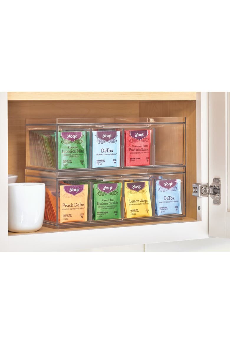 Set of 4 Stackable 4-Section Tea Storage Drawers - Clear, Alternate, color, Clear