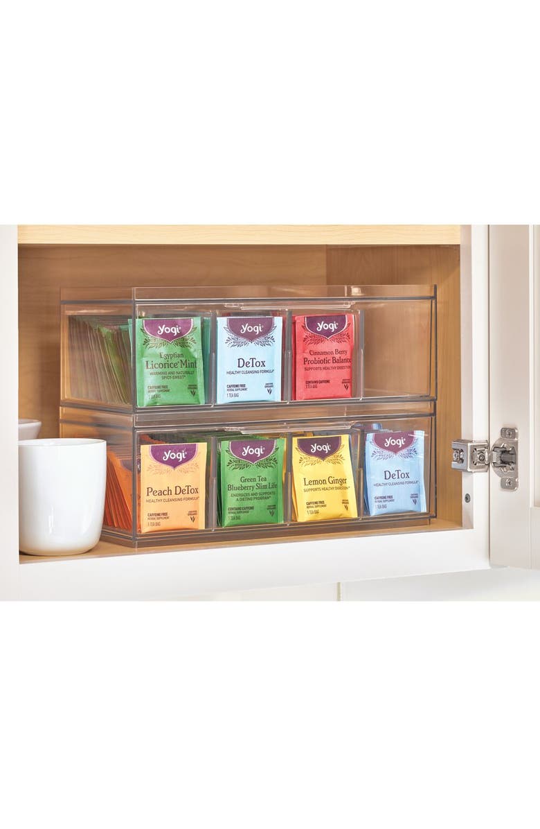 iDesign Set of 4 Stackable 4-Section Tea Storage Drawers - Clear, Alternate, color, Clear
