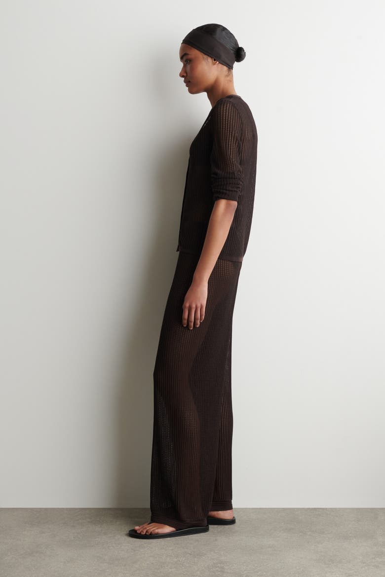 Ribbed Open-knit Pants, Alternate, color, BROWN