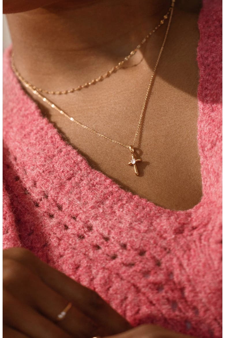 CZ Heart Cross Charm Necklace, Alternate, color, Gold Vermeil