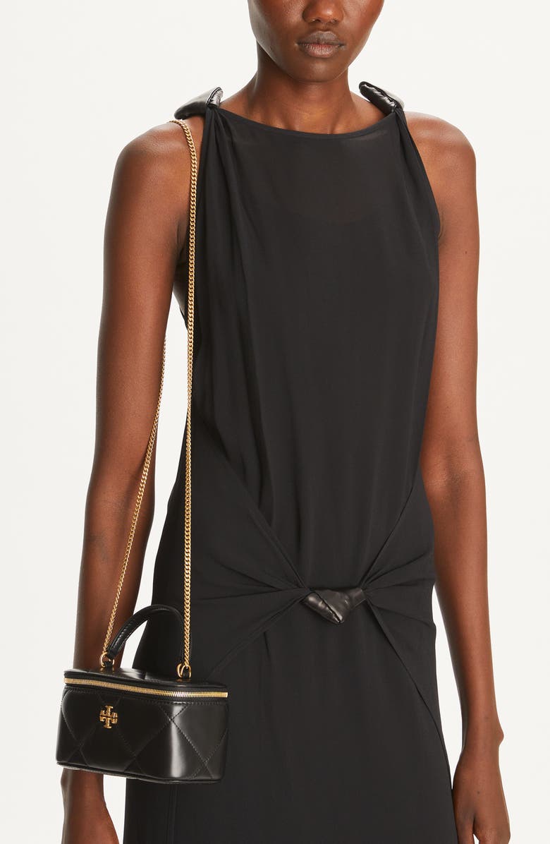 Tory Burch Kira Quilted Leather Vanity Case, Alternate, color, Black