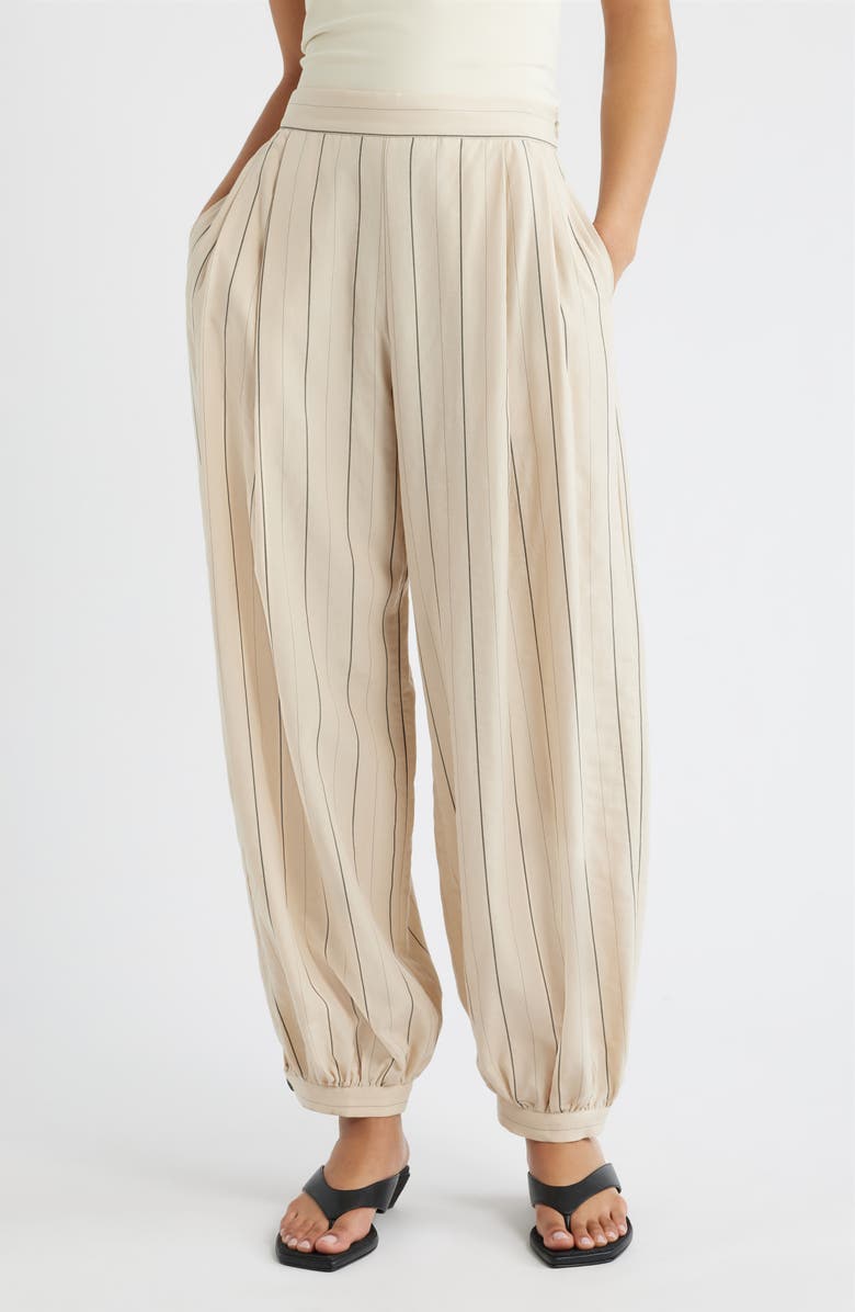 MANGO Malta Pantalon Stripe Balloon Pants, Main, color, Ecru