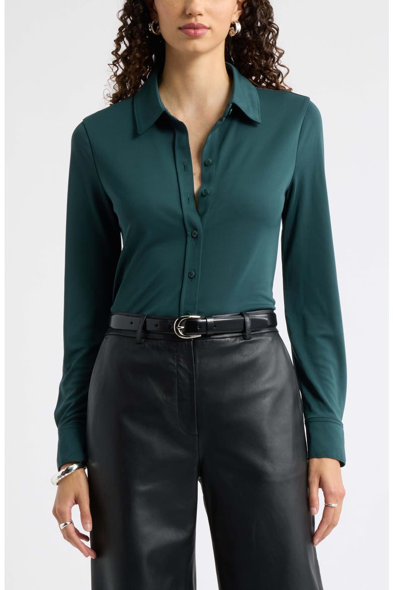 Long Sleeve Knit Button Front Top, Main, color, GREEN GABLES