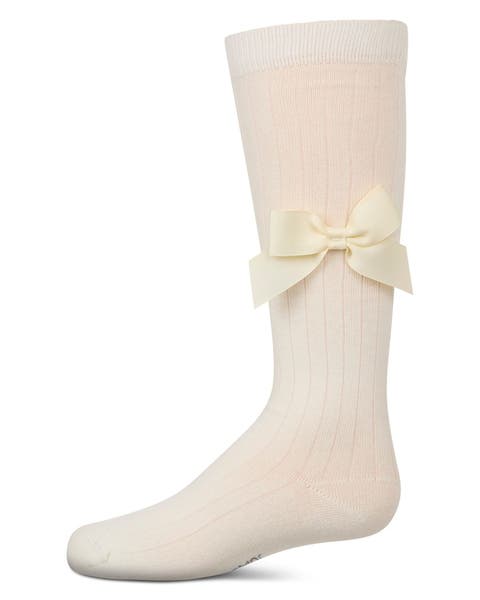 Ribbed Stretch Bow Trim Knee Sock