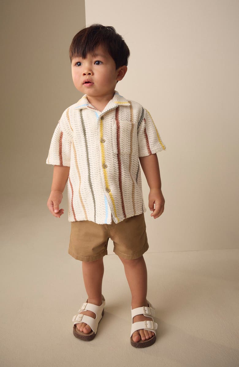 NEXT Kids' Textured Stripe Camp Shirt, Alternate, color, Neutral