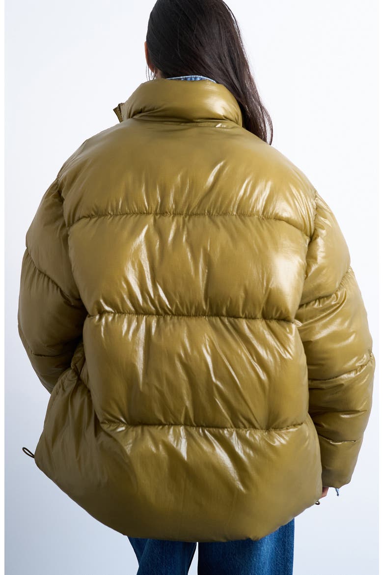 High Shine Puffer Coat, Alternate, color, KHAKI