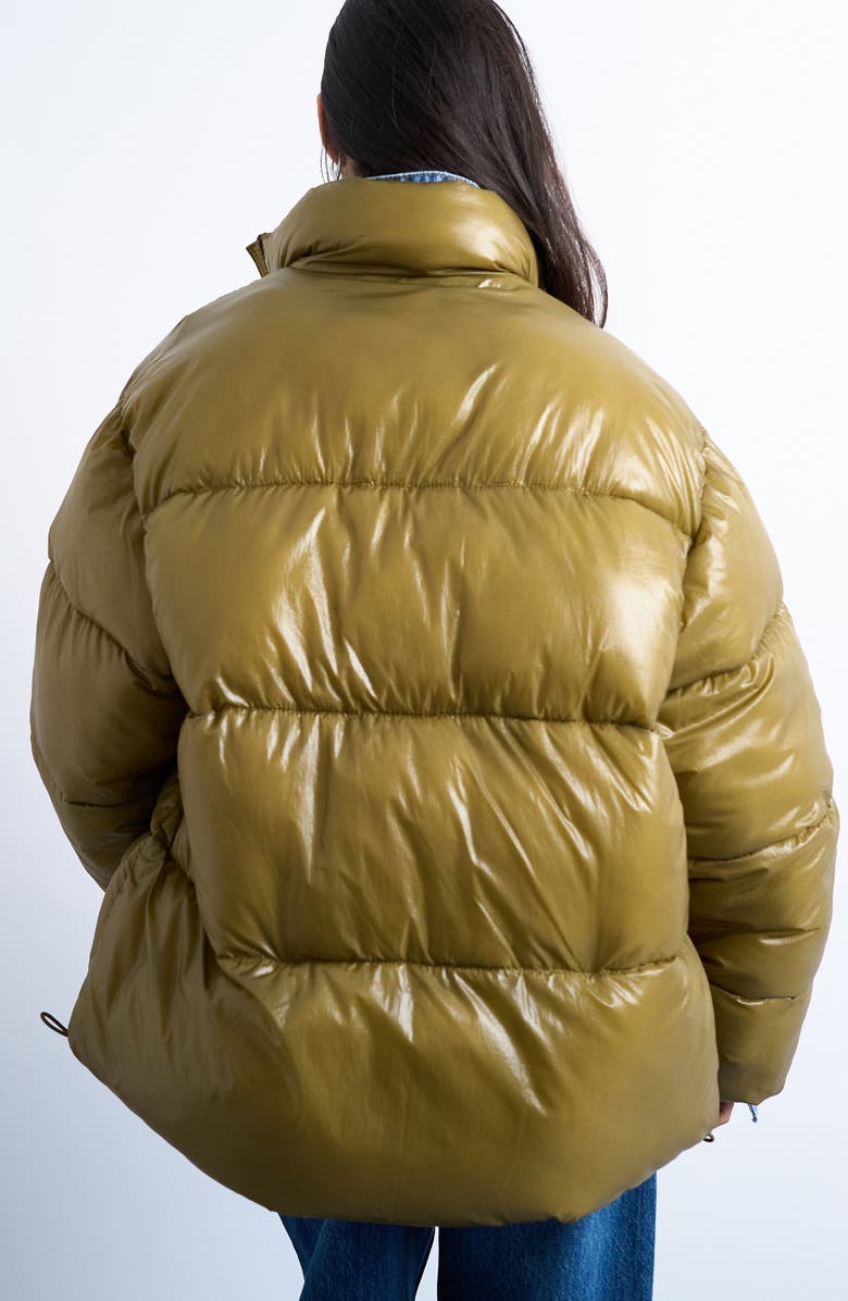 Topshop High Shine Puffer Coat, Alternate, color, Khaki