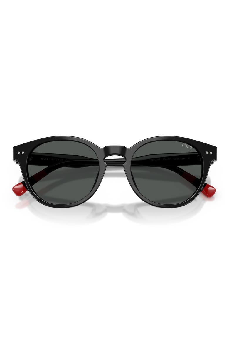 52mm Round Sunglasses, Alternate, color, SHINY BLACK / DARK GREY