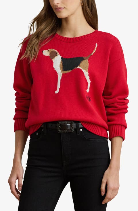 Intarsia Foxhound Cotton Sweater