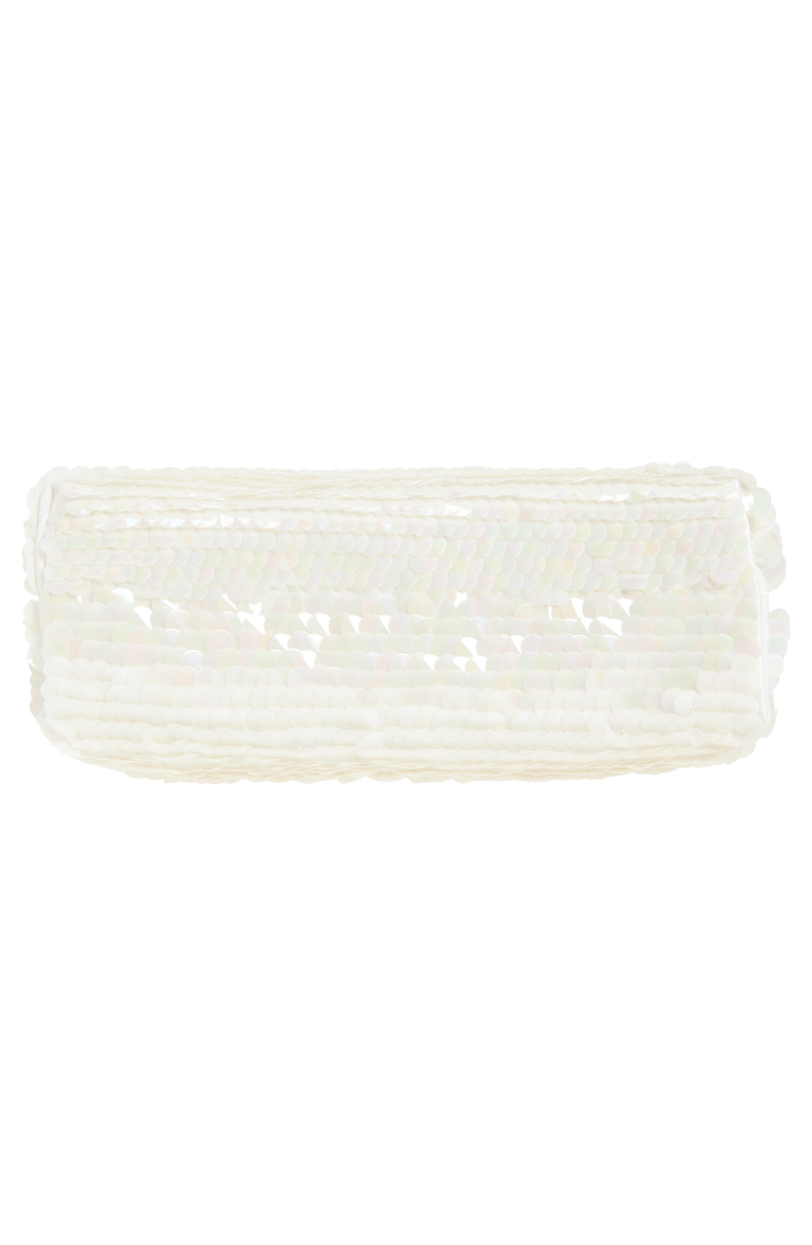 Stella McCartney Oversize Falabella Padded Soft Paillette Clutch with Chain, Alternate, color, White