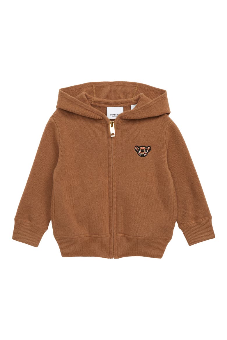 Kids' Bear Appliqué Cashmere Hoodie, Main, color, DARK SAND