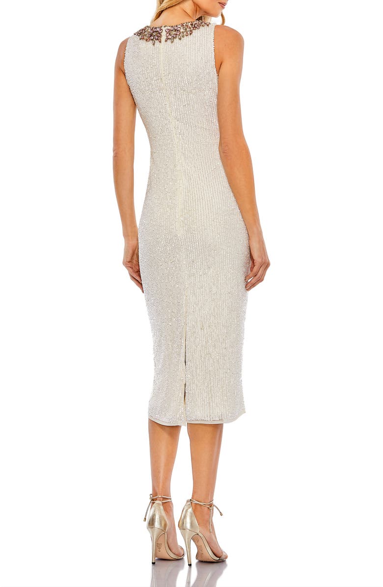 Mac Duggal Fully Sequined Jeweled High Neck Fitted Dress, Alternate, color, Porcelain