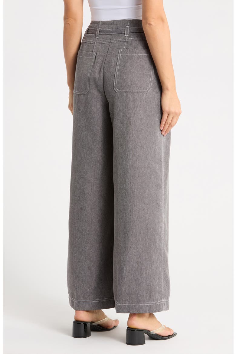 Belted Topstitch Wide Leg Pants, Alternate, color, SLATE GREY/ IVORY
