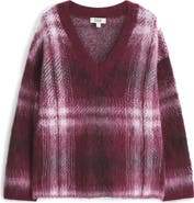 COS Dorian Check Oversize Alpaca & Wool Blend V-Neck Sweater