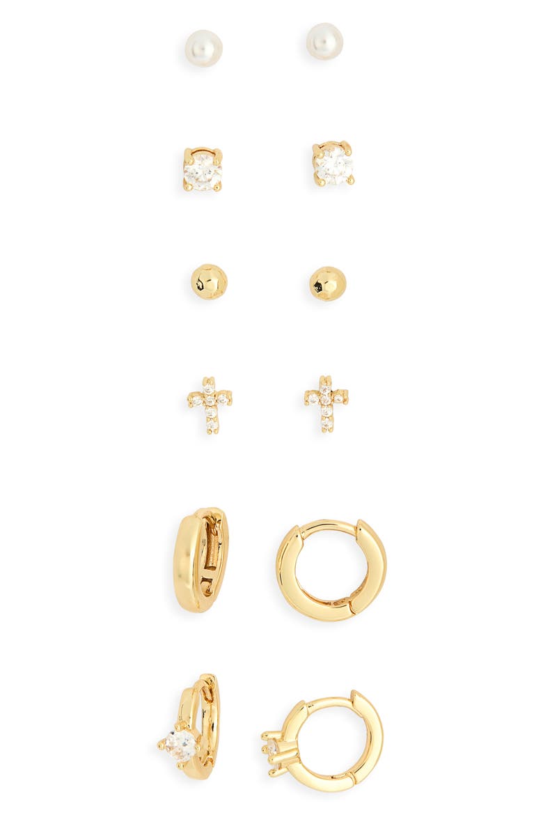 Assorted 6-Pack Cubic Zirconia & Faux Pearl Earrings, Alternate, color, CLEAR- WHITE- GOLD