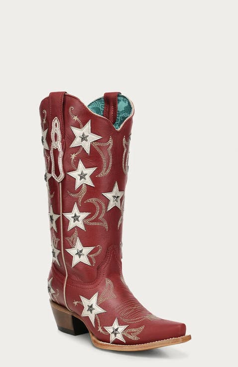 Detailed Embroidery Leather Overlay Studded Western Boots