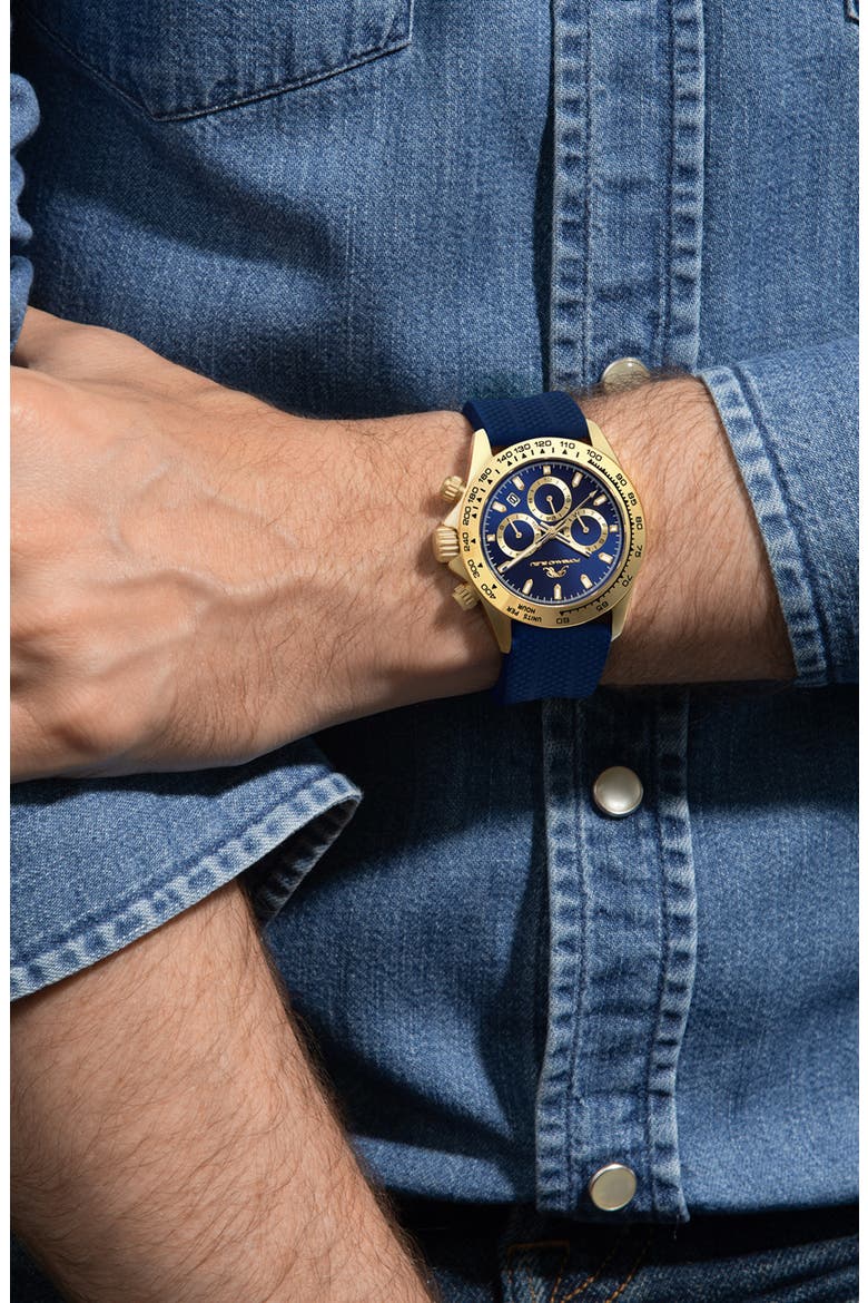 Men's Preston Sport Silicone Strap Watch, 41mm, Alternate, color, BLUE & GOLD