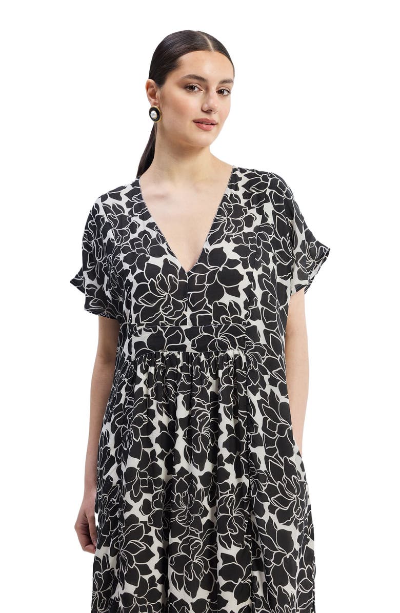 Reistor Deep V-neck Maxi Dress with Front Gathers in Black Florals, Alternate, color, Midnight Bloom