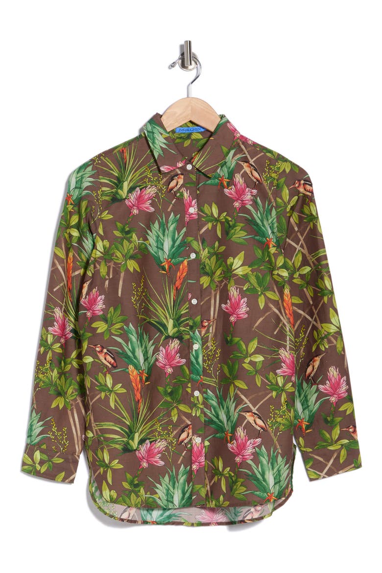 Britt Button Front Shirt, Alternate, color, BROWN/ MULTI