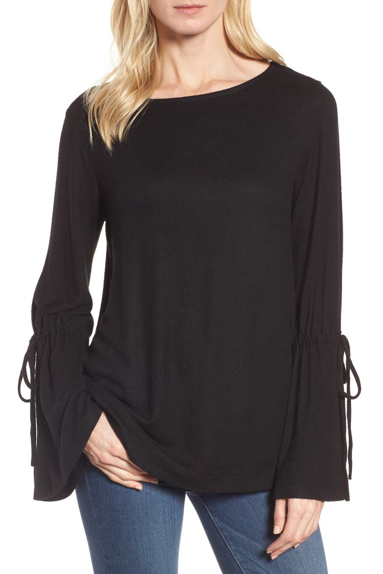 Cozy Bell Sleeve Top, Main, color, BLACK