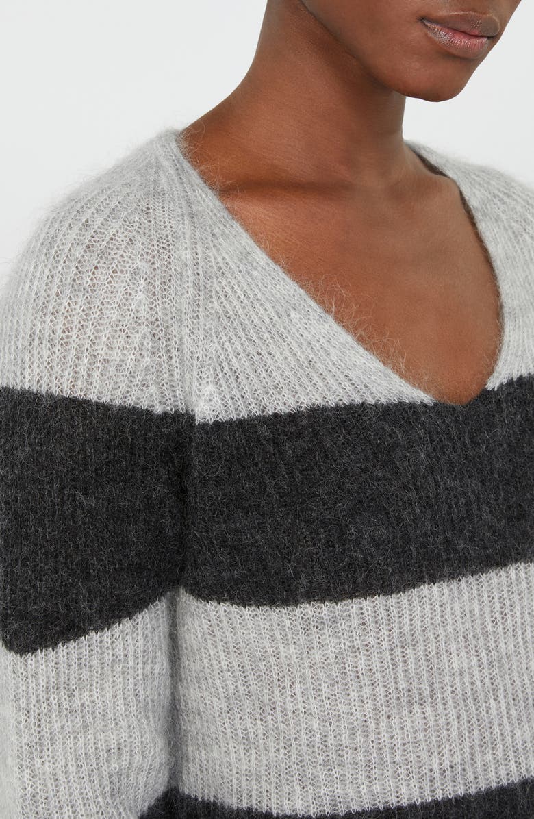 MM by Max Mara Ricetta Stripe Mohair & Wool Blend Sweater, Alternate, color, Light Grey