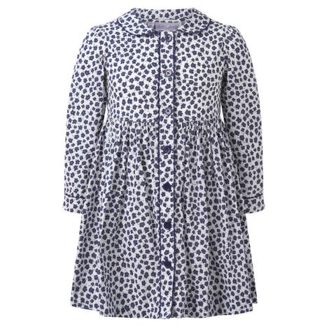 Navy Floral Button-Front Dress