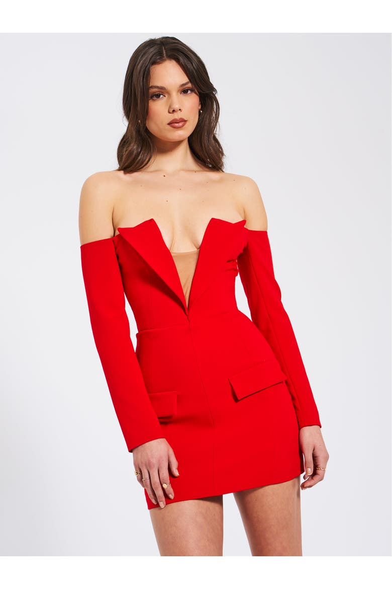 Polina Off Shoulder Long Sleeve Blazer Dress, Alternate, color, Red