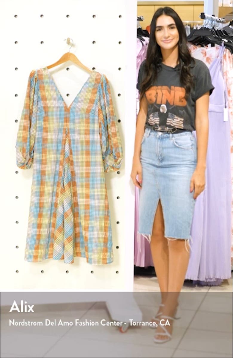 Plaid Balloon Sleeve Midi Dress, sales video thumbnail