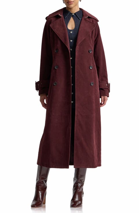 Double Breasted Faux Suede Trench Coat
