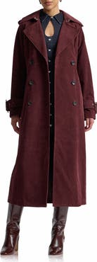 Avec Les Filles Double Breasted Faux Suede Trench Coat