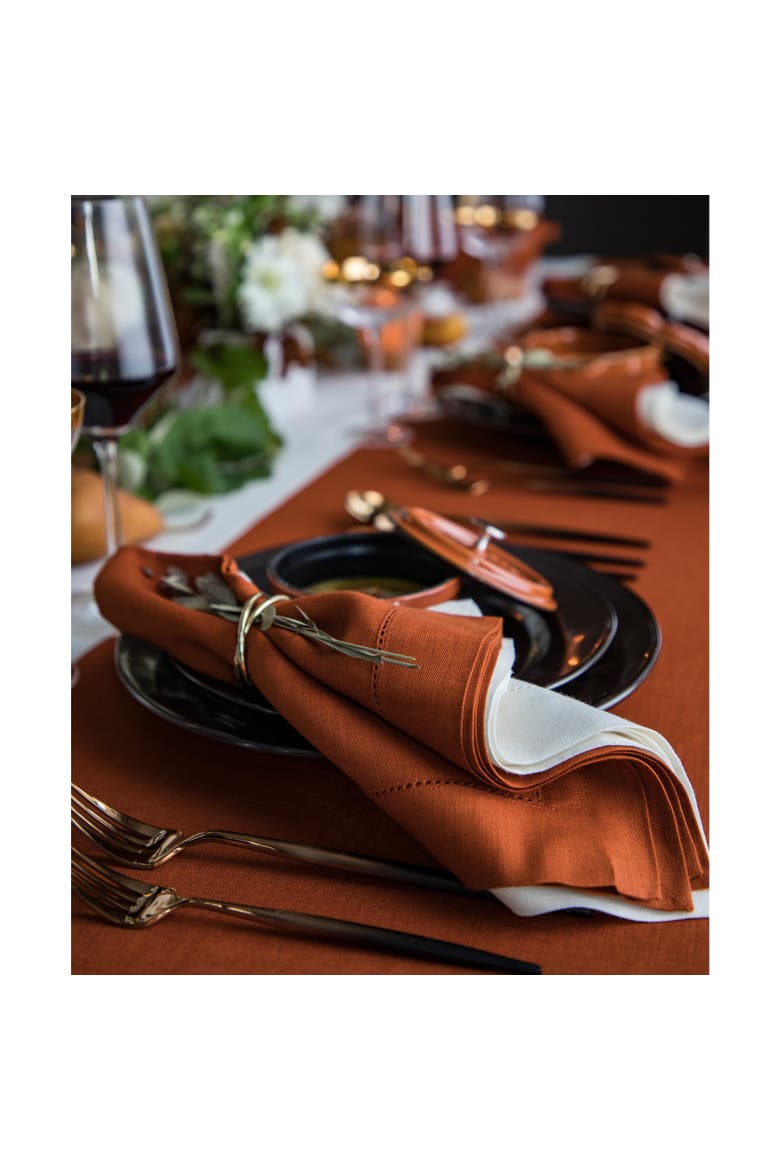 Linen Placemats Set of 4, 14 x 19 Inch - Classic Hemstitch, Alternate, color, Cinnamon