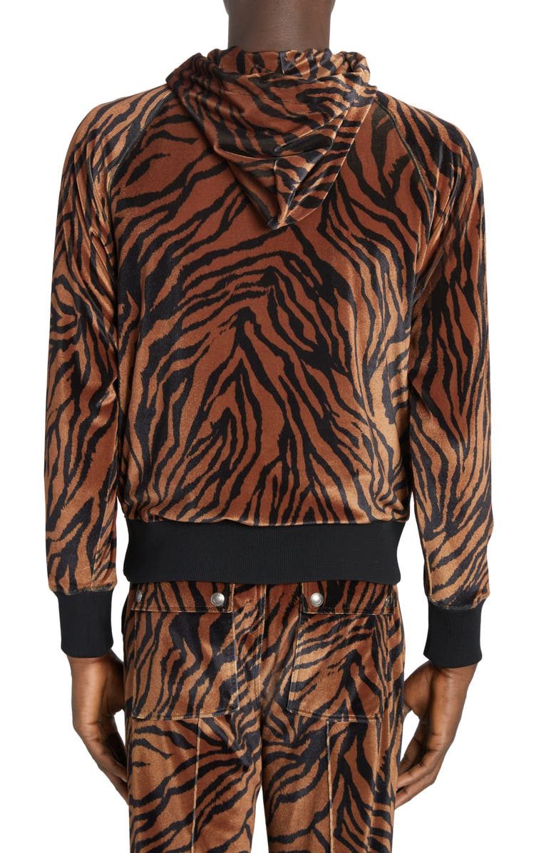 TOM FORD Zebra Print Velour Zip Hoodie, Alternate, color, 