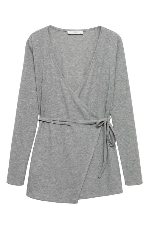 Mango Wrap Rib Cardigan In Grey