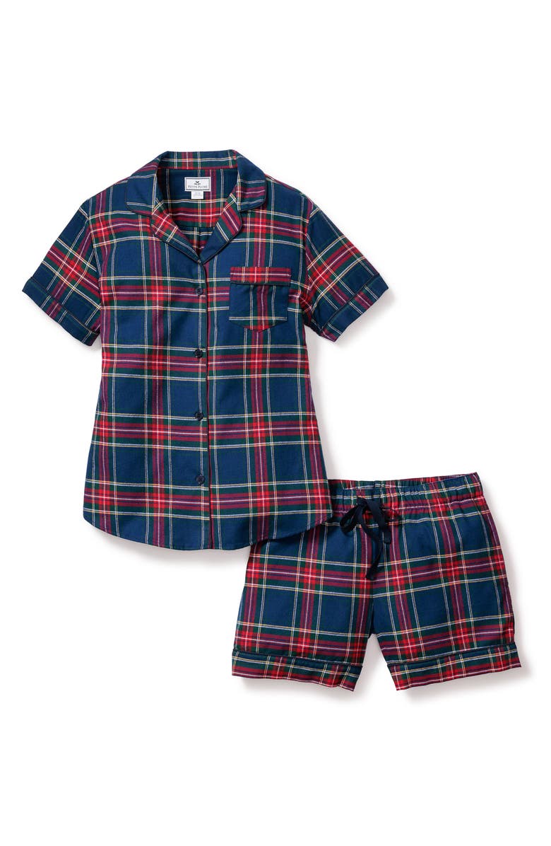 Petite Plume Windsor Tartan Cotton Short Pajamas, Alternate, color, Navy