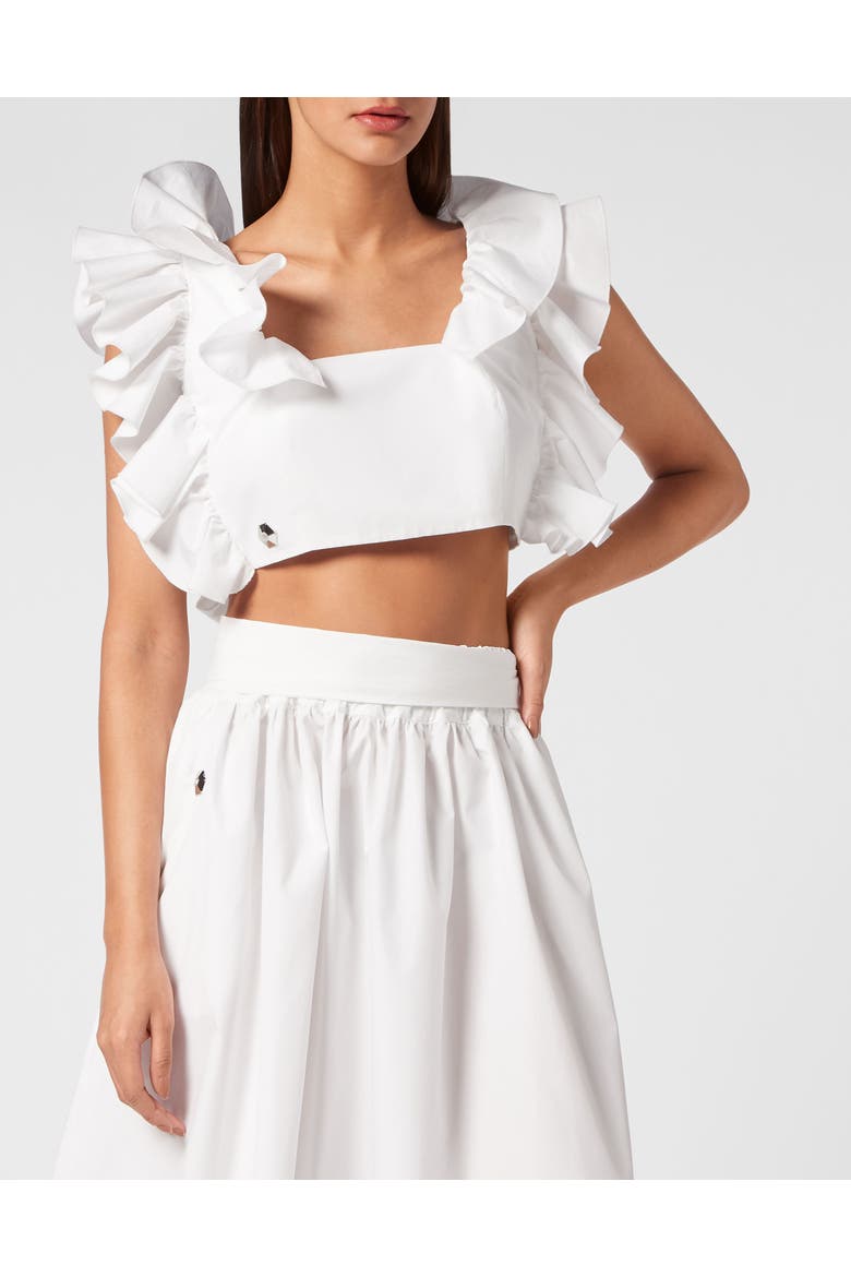 Volant Cropped Top Women, Main, color, white