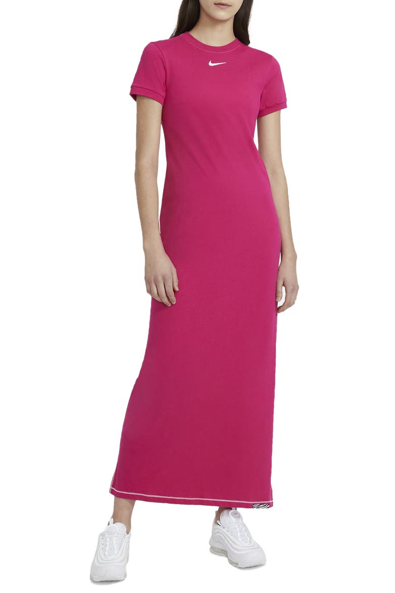 Sportswear Icon Clash Maxi Dress, Main, color, FIREBERRY/ WHITE