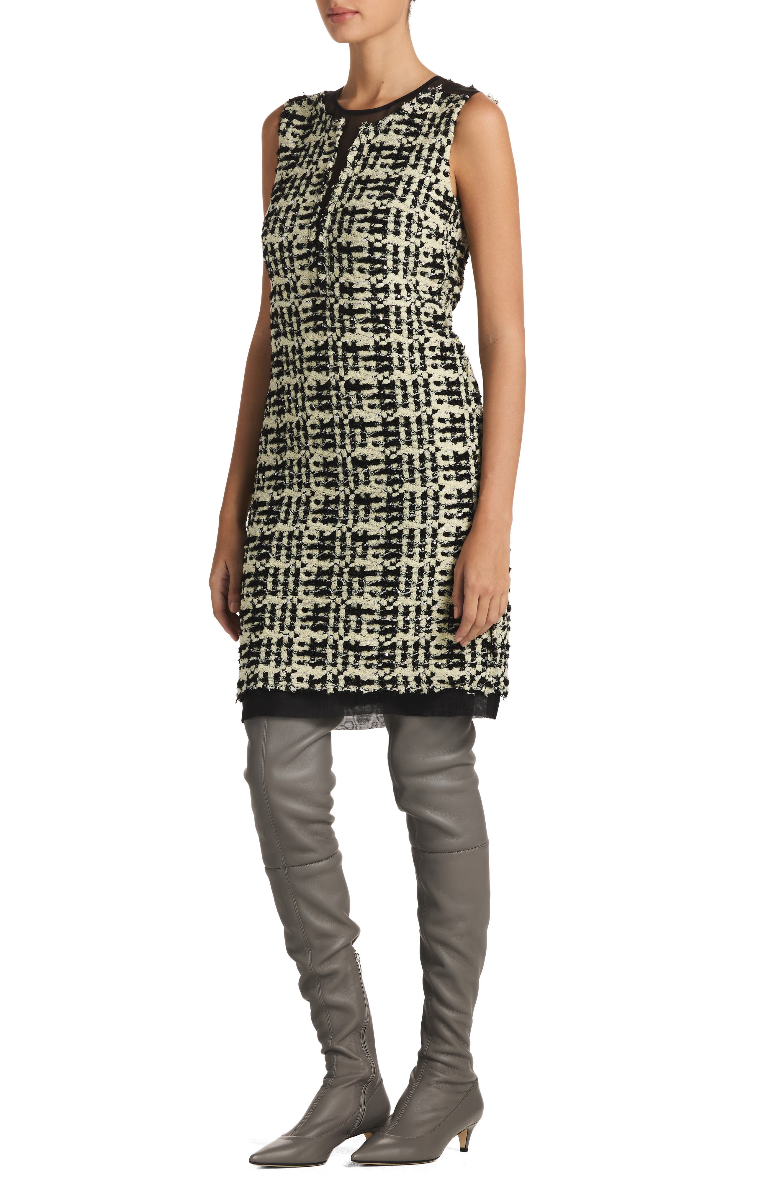 St. John Evening Sequin Slub Sleeveless Knit Tweed Cocktail Dress ...