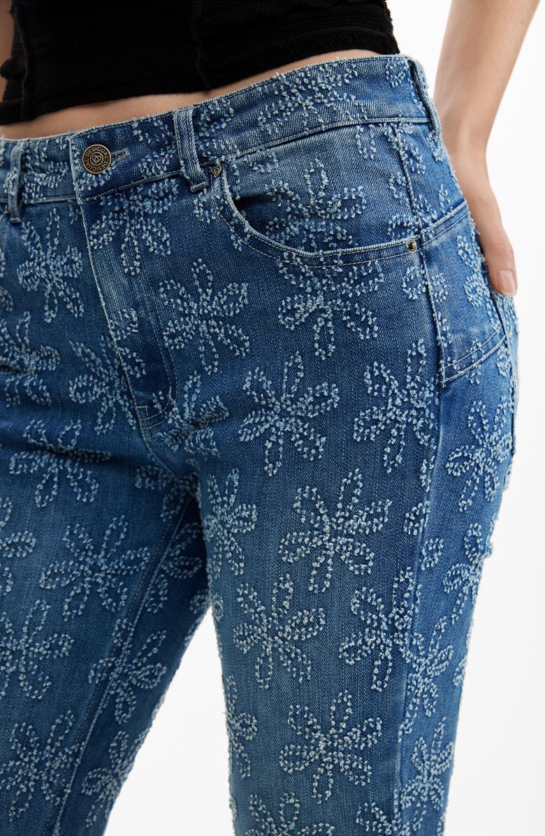 Desigual Floral Embroidered Flare Jeans, Alternate, color, Medium Blue