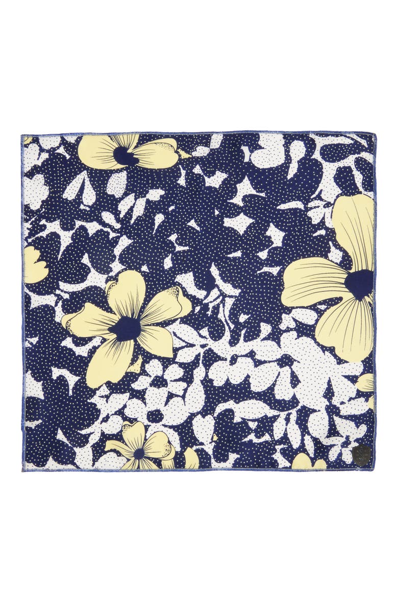 Floral Silk Pocket Square, Alternate, color, NAVY