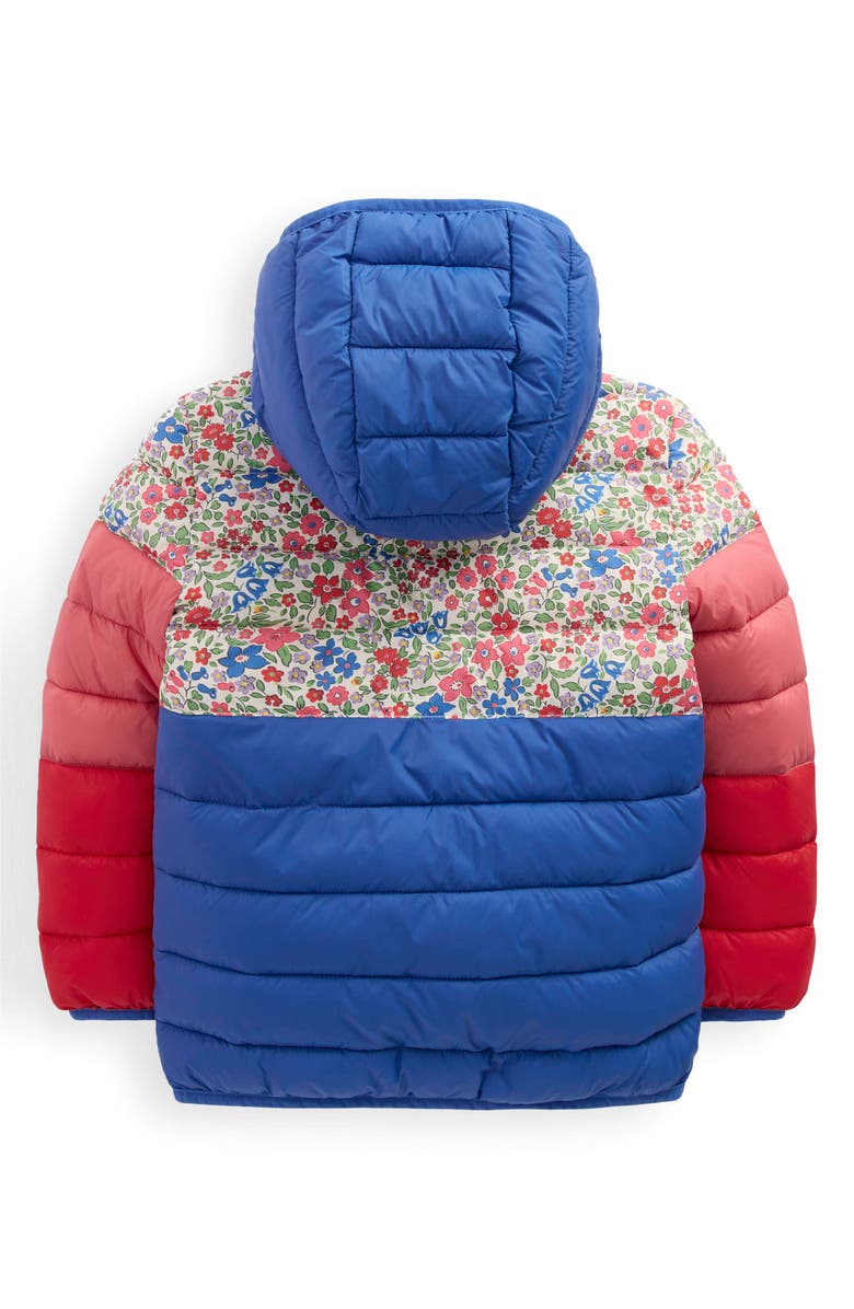 Mini Boden Kids' Pack Away Quilted Jacket, Alternate, color, Floral Colourblock