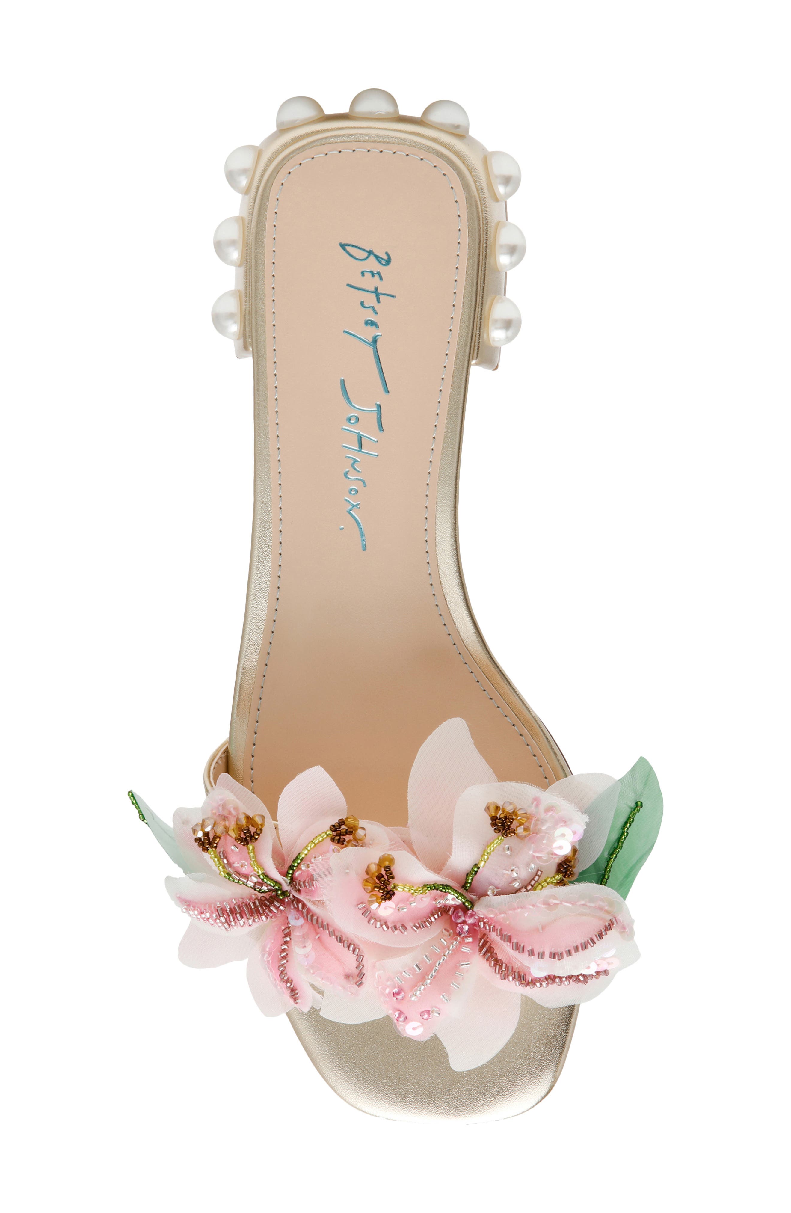 Betsey Johnson Rosia Beaded Flower Sandal, Alternate, color, Light Gold
