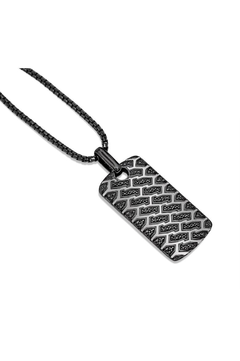 Fast Track Tire Tread Silver & Black Diamond Tag Necklace, Alternate, color, Dark Grey