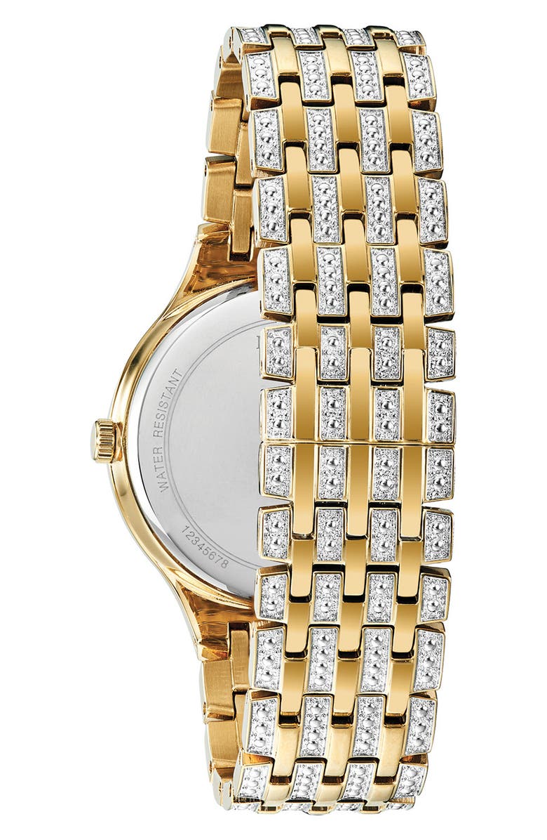 BULOVA Pavé Crystal Bracelet Watch, 40mm, Alternate, color, Gold