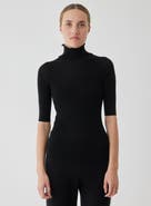 Majestic Filatures Wool Silk Micro Rib Elbow Sleeve Mock Neck